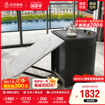 Rock Plate Fire Stone Balcony Tea Table And Chairs Combination Foldable Tea Table Barbecue Kettle Integrated small family type brief Hyundai a few