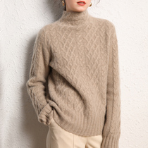 2021 autumn and winter new semi-high neck cashmere sweater female cashmere thick loose lazy knitted base shirt