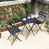 Balcony small tables and chairs folded plastic wood tea several outdoor waterproof leisure iron table chairs combined simple courtyard household