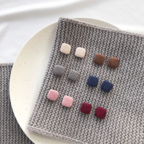 For the evening square button silver ear stud female sterling silver simple small temperament net red cold wind autumn and winter earrings students