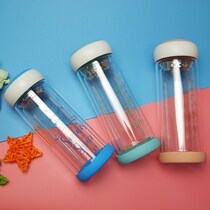 Ronsta Crystal Double Glass Men and Ladies Water Cup with Link Filter for Student Couple Cup