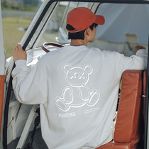 Colorful bear reflective pullover clothes mens round neck Tide brand spring and autumn loose lovers coat long sleeve coat tide