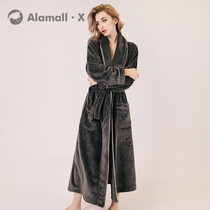 Japanese Flannel Couple Sleeping Robes Pyjamas Women Winter Plus Suede Thickened lengthened Coral Fleece bathrobe mens autumn winter style