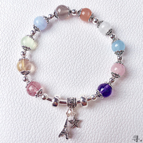 Original design Duobao 925 sterling silver natural crystal blue Moonstone sea blue treasure strawberry crystal powder crystal bracelet sweet