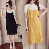 Summer dress 2021 new large size womens fat mm French suspender jumpsuit dress summer slim two-piece suit