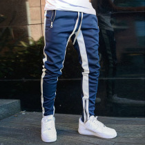 2021 new muscle captain fitness mens casual sweatpants foot zipper brother colorblock Cotton running trousers