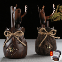 God Sculptures Six Gentlemen Tea Road Accessories Black Sandalwood Solid Wood Kutian Tea With Tea Knife Tea Pinch Tea Spoon Tea Tray Swing Piece Suit