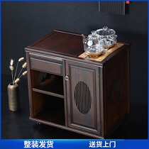 Mobile tea table side table tea cabinet small tea table home simple living room walnut color coffee table tea car side cabinet corner