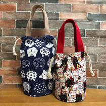 Japanese drawstring round insulated bucket lunch box bag tote bag student lunch bag stew pot pot bag Hand bag bag