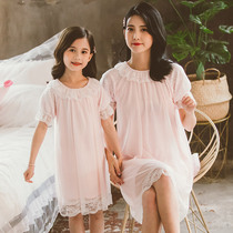 Girls night dress summer thin pajamas Mother and daughter 2021 tide in the big childrens summer Childrens princess parent-child clothing home clothes