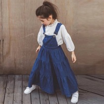 Korean version of Girls cotton denim skirt autumn art 19 Korean childrens clothing new childrens dress Princess long skirt parent-child