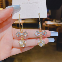 925 Silver Needle East Gate Advanced Sense Zircon Bow Crystal Diamond Ball Earrings Korean Temperament Net Red Earrings Female