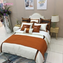 Exhibition hall-like inter-grade bed goods Small Nordic post modern light lavish and soft packed bed with multiple pieces of orange H