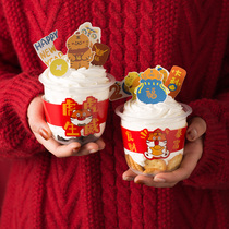 New Years Cup Breast Milk Tea Coffee Cup Sleeve Children Cute Drink Water Cup Cupbottles Cartoon thermal insulation protective sleeves