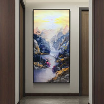 Hand-painted Oil Painting New Chinese Xuan Guan Decoration Painting Vertical Version Wall Painting Corridor Aisle Hanging Painting Landscape scenery Xu Dongsheng