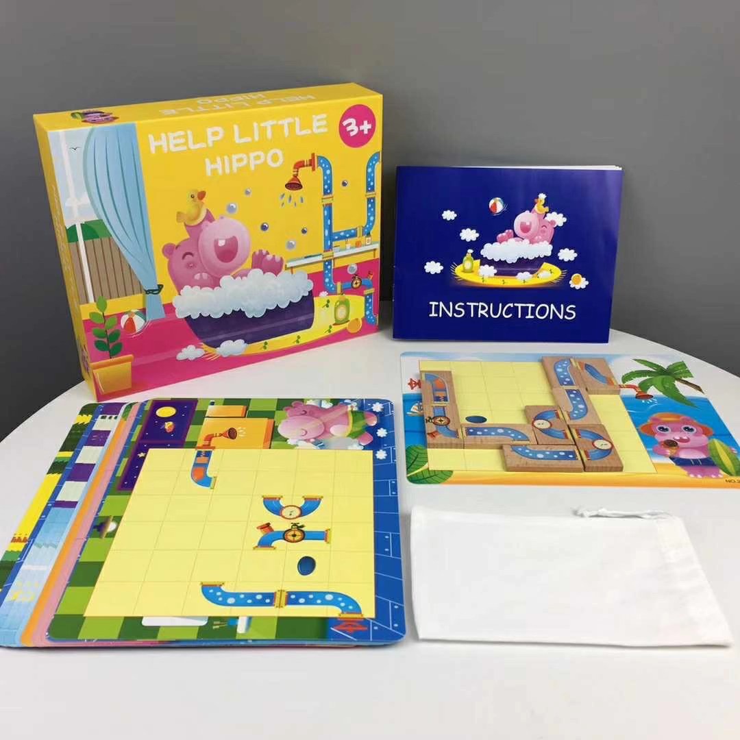 Children's Puzzle Table Tours Thinking Training Toys Parent-child Interaction Wooded Hippo Bathed Parent-child Interactive Table Tours Logic