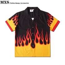 Hawaii Beach Original Juku Wind Ins Flame Printed Short Sleeve Shirts Men And Women 100 Hitch Casual Big Code Loose Lining