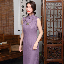 Autumn water ballad Original (spring grass pond) silk flower Luo retro cheongsam heavy mulberry silk long female dress