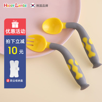 Baby learning to eat training fork spoon childrens complementary food bendable tableware portable set infant twist spoon