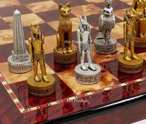 Chess Egyptian jackal head god gold silver antique group 18 Bd cherry color ornaments