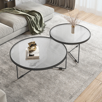 Italian date light luxury glass coffee table combination home simple modern small apartment living room round sofa side table