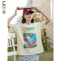 LRUD short sleeve t-shirt female spring summer 2022 new loose display slim round collar Compassionate Ins Chauded bottom shirt blouses