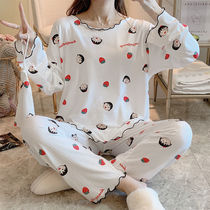 Pajamas womens summer long-sleeved loose student Korean cartoon girl home clothes Trousers long-sleeved thin section can be worn outside women