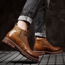 Mens leather shoes Korean version Inn Wind in favour of boots Short boots Winter Gardown warm tooling boots trendy Martin boots man