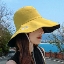Double sided small daisy fishermans hat womens summer day shade Korean version tide 100 hitch sun sun sunscreen hat