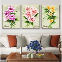 ABV Old three cross stitch cotton thread embroidery precision printing exquisite small bouquet living room Hui Sanlian American small painting