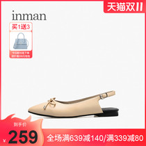 Inman Spring and Autumn 2021 New Pointed Baotou Flat Heel Single Shoes Rear Empty Bowknot Single Shoes with Skirt Sandals
