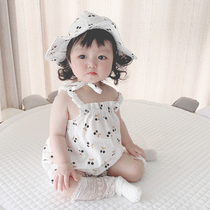 ins22 Summer new Korean version Baby harnesses Cherry Crushed Flowers Comfort Conjoined Clothes Baby Bag Farting to Fit Hats