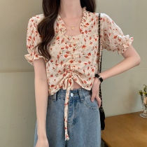 Big code Women in summer New Fat mm Ocean Gas Aging Short blouses French style sweet and beautiful design Sensation Shatter Snow-spinning