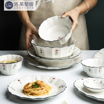 LO GULEYA small fresh flower cutlery dishes Dish Suit Bowls Trays Creativity Home Combined Rice Bowls bowls chopsticks