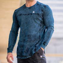 2019 New muscle fitness brothers male spring and autumn sports leisure cotton washed denim long sleeve T-shirt pullover