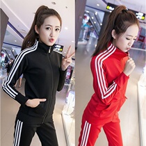 Spring and autumn thin student sportswear casual women slim body plus fat plus size long sleeve two-piece sports suit women
