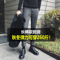 Autumn and winter large size mens abrasive fabric suit pants stretch slim fat fat ankle-length pants