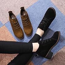 Tide brand 2021 autumn and winter New short boots Womens rough heel womens shoes black frosted womens boots Martin boots middle heel plus velvet boots