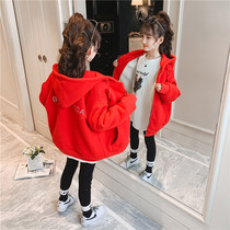 Girls plus velvet padded coat cotton coat 2020 winter wear new Korean version of the child Joker Lamb Cardigan