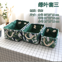 Green leaf plant storage basket storage box storage basket pure cotton canvas finishing storage basket storage bucket finishing bucket WM