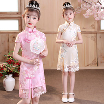 Girl Qipao 2022 New Summer Middle Country Wind Children Lace Dress Summer Little Girl With Dress Girl Grand Scout Summer Money