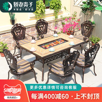 Outdoor table and chairs outdoor leisure patio Cast aluminium table and chairs Outdoor furniture Carbon toasting electric barbecuing oven table and chairs