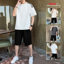 Short-sleeved mens t-shirt Mens summer wear with a set of handsome loose sports suit summer thin cotton T-shirt
