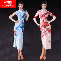Short medium and long sleeve catwalk dance cheongsam Chinese style performance clothes High play large size split dress Latin dance skirt