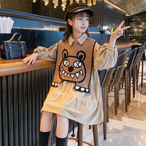 Girls dress autumn 2022 new childrens western style big boy vest princess skirt fashionable two-piece tide