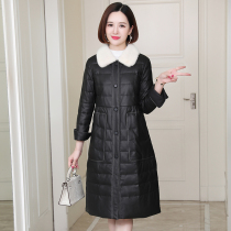 zqqz leather down jacket female mink fur collar 2020 Winter new long sheep leather jacket 1991