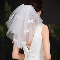 Short bridal veil double bow wedding dress headwear accessories wedding brigade wedding brigade wedding style small veil