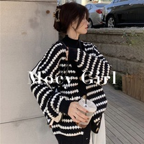 sandro asw small fragrance striped knitting sweater coat woman 2022 new design sense leisure V collar coat