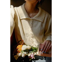 MICHELLY MO Noble mohair pearl buckle scalloped small lace collar knitted cardigan
