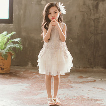 Girls' dress Summer 2023 New Korean version of the Yanqi children's sleeve-free lace-knobed dress princess dress